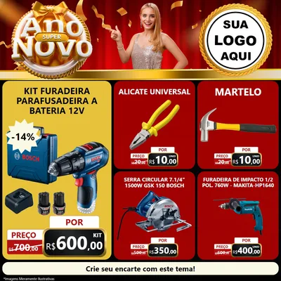 Modelo de Rede Social para Feed Facebook com o tema Super Ano Novo para Maquinas e Ferramentas