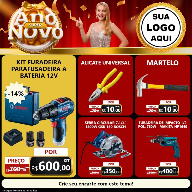 Modelo de Rede Social para Feed Facebook com o tema Super Ano Novo para Maquinas e Ferramentas