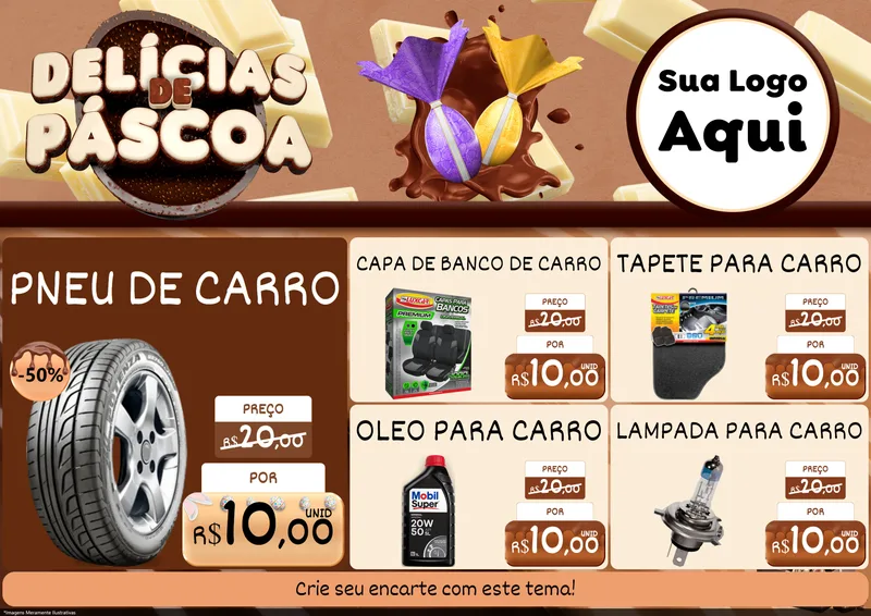 Modelo de Encarte para Encarte A4 Horizontal com o tema Delícias de Páscoa para Auto peças