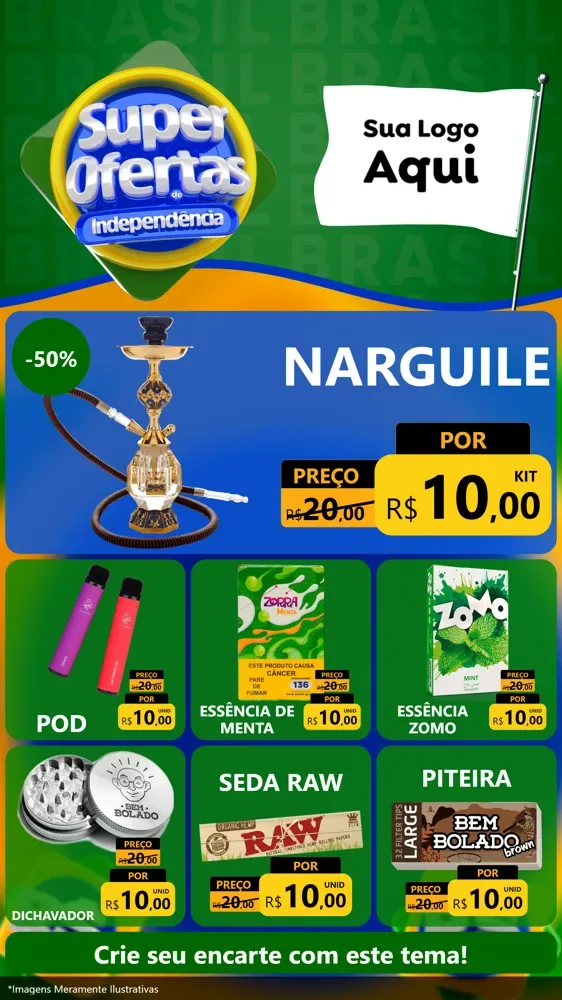Modelo de Rede Social para Stories com o tema Super Ofertas de Independência para Tabacaria