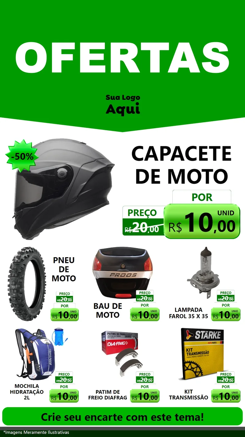Modelo de Rede Social para Stories com o tema Ofertas Verde Cartaz para Moto peças