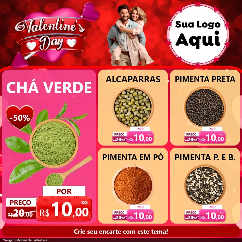 Modelo de Rede Social para Feed Facebook com o tema Valentine's Day para Produtos Naturais