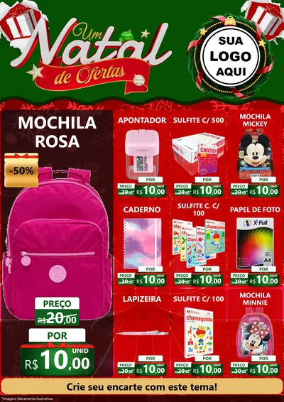 Modelo de Encarte para Encarte A4 Vertical com o tema Um Natal de Ofertas para Papelaria