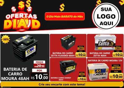 Modelo de Encarte para Encarte A4 Horizontal com o tema Ofertas Dia D para Baterias Elétricas