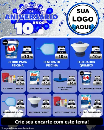 Modelo de Rede Social para Feed Instagram com o tema Promoção de Aniversário - 10 Anos para Produtos para Piscina