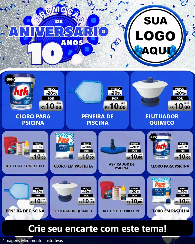 Modelo de Rede Social para Feed Instagram com o tema Promoção de Aniversário - 10 Anos para Produtos para Piscina