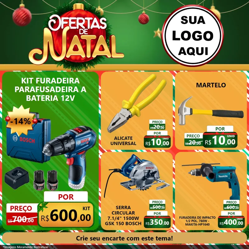 Modelo de Rede Social para Feed Facebook com o tema Ofertas de Natal para Maquinas e Ferramentas