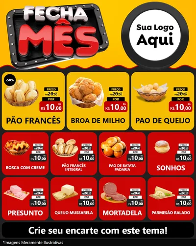 Modelo de Rede Social para Feed Instagram com o tema Fecha Mês para Padaria