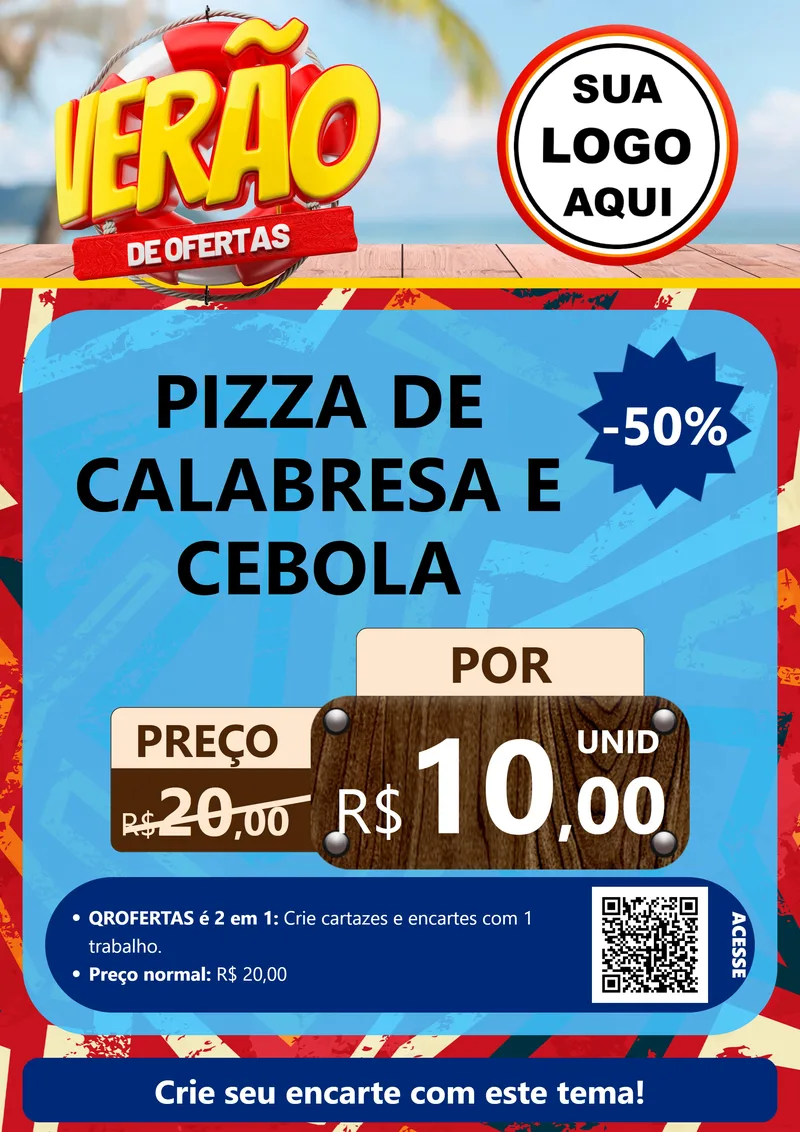 Modelo de Cartaz para Cartaz A4 Vertical com o tema Verão de Ofertas para Pizzaria