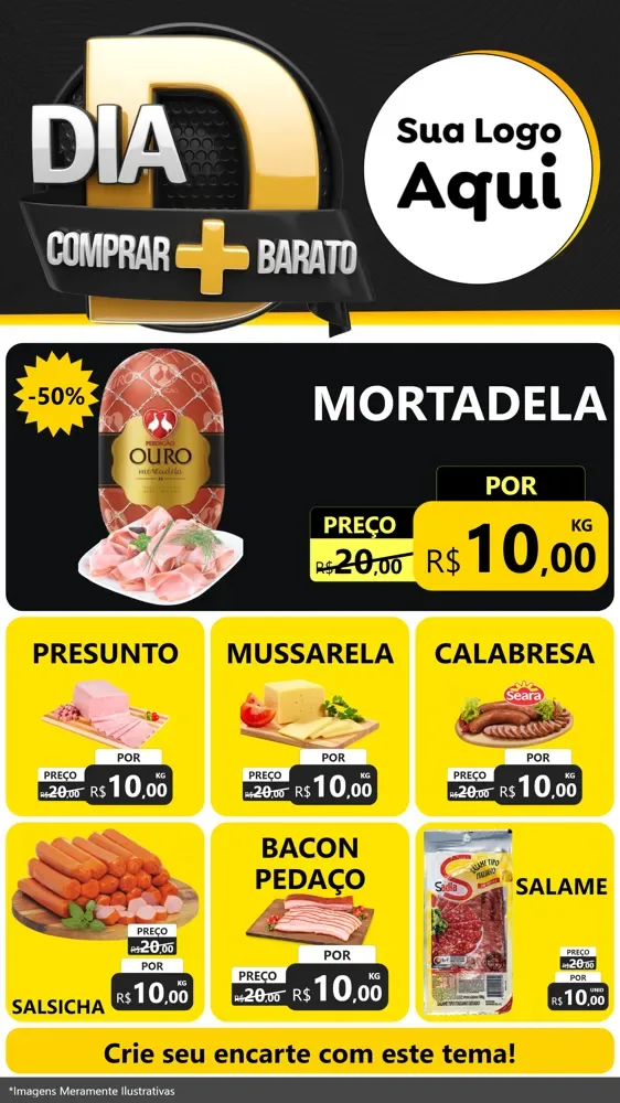 Modelo de Rede Social para Stories com o tema Dia D Mais Economia para Frios e Laticínios