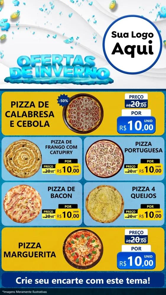 Modelo de TV para TV Vertical com o tema Ofertas de Inverno para Pizzaria
