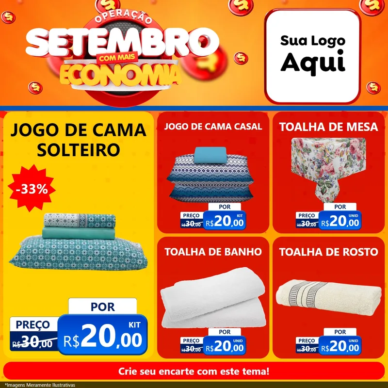 Modelo de Rede Social para Feed Facebook com o tema Operação Setembro Com Muita Economia para Cama, Mesa e Banho