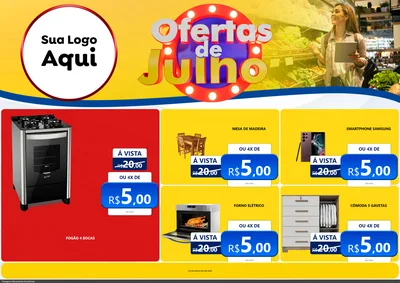 Modelo de Encarte para Encarte A4 Horizontal com o tema Ofertas de Julho para Móveis e Eletro