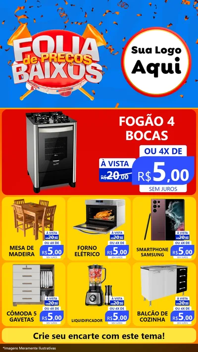 Modelo de Rede Social para Stories com o tema Folia de Preços Baixos para Móveis e Eletro
