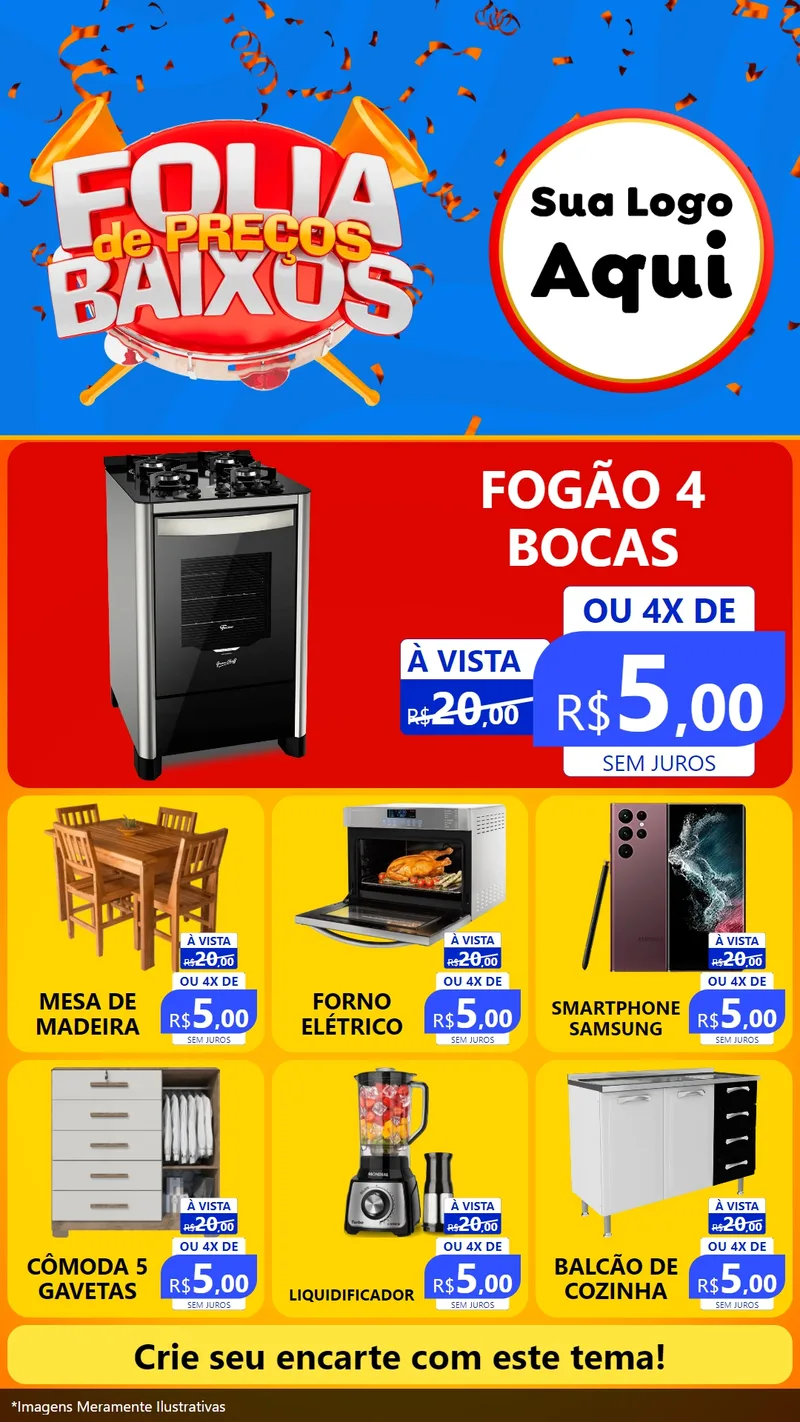 Modelo de Rede Social para Stories com o tema Folia de Preços Baixos para Móveis e Eletro
