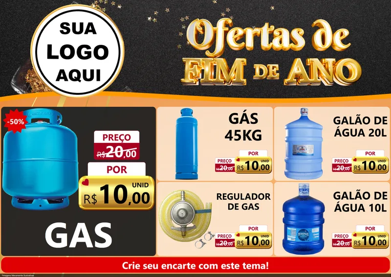 Modelo de Encarte para Encarte A4 Horizontal com o tema Ofertas de Fim de Ano para Água e gás