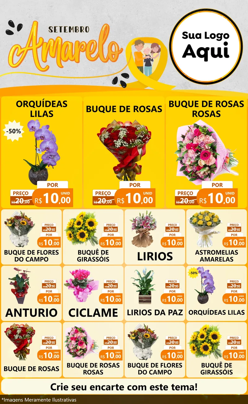 Modelo de Encarte para Encarte Grande com o tema Setembro Amarelo para Floricultura e jardim