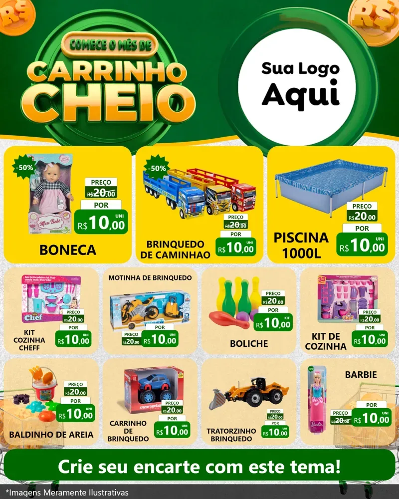 Modelo de Rede Social para Feed Instagram com o tema Carrinho Cheio para Brinquedos