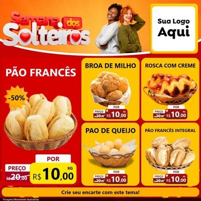 Modelo de Rede Social para Feed Facebook com o tema Semana dos Solteiros para Padaria