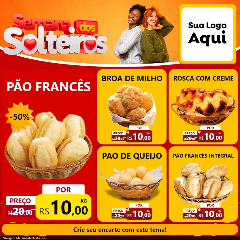 Modelo de Rede Social para Feed Facebook com o tema Semana dos Solteiros para Padaria