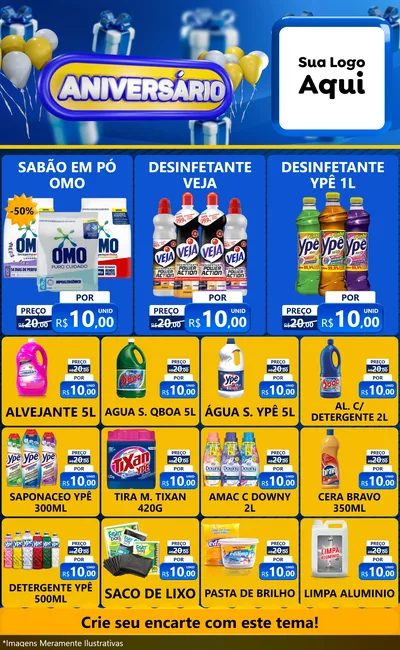 Modelo de Encarte para Encarte Grande com o tema Aniversário para Produtos de Limpeza