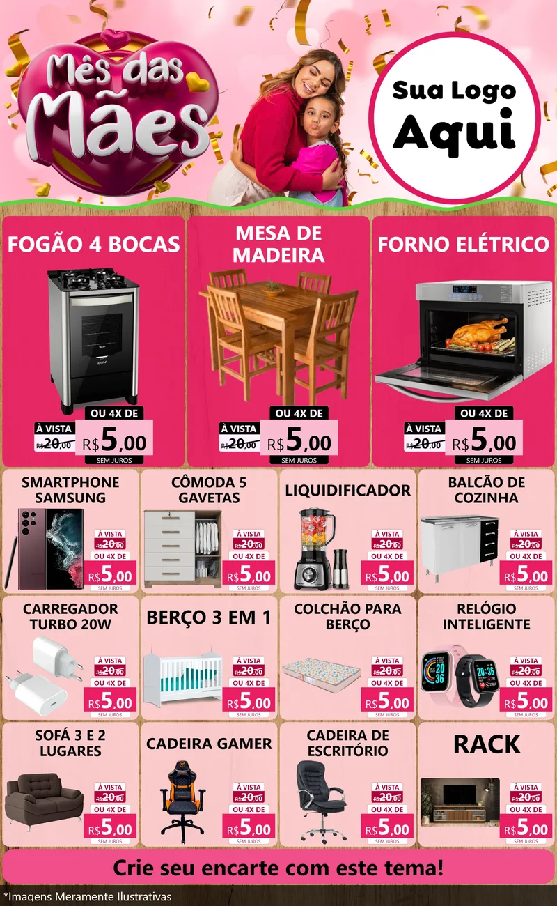 Modelo de Encarte para Encarte Grande com o tema Mês das Mães para Móveis e Eletro