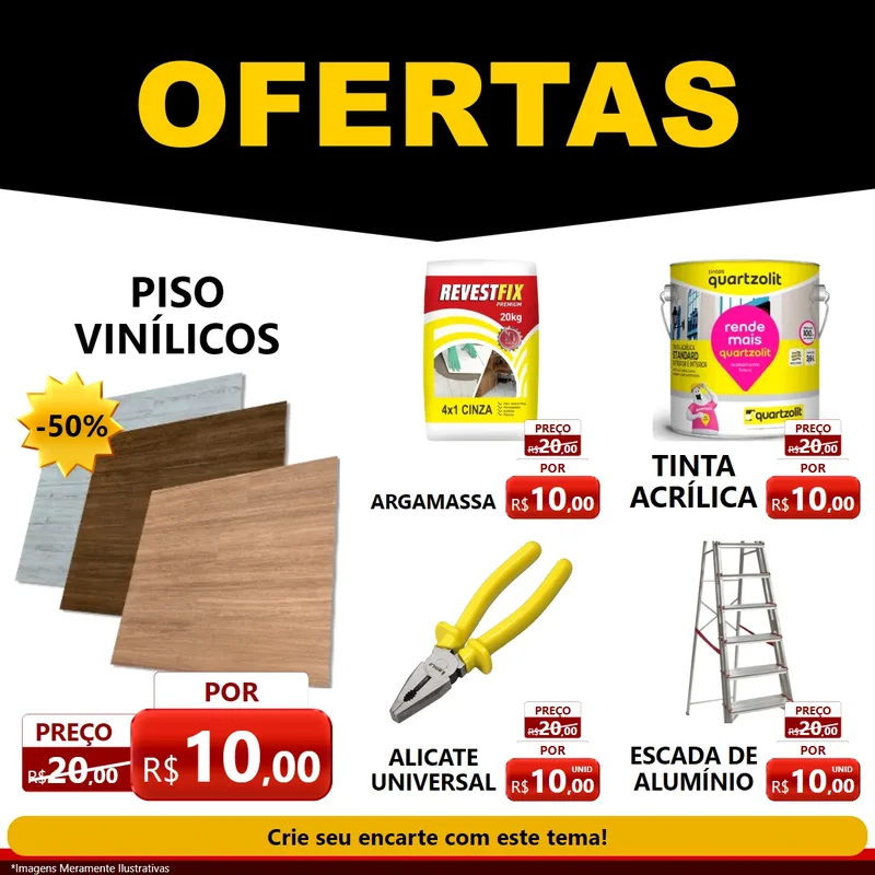 Modelo de Rede Social para Feed Facebook com o tema Ofertas Preto e Vermelho Cartaz para Material para Construção
