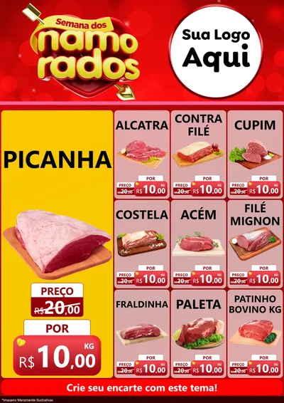 Modelo de Encarte para Encarte A4 Vertical com o tema Semana dos namorados para Açougue