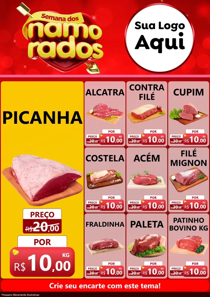 Modelo de Encarte para Encarte A4 Vertical com o tema Semana dos namorados para Açougue