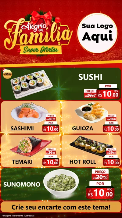 Modelo de TV para TV Vertical com o tema Alegria em Família Super Ofertas - Natal para Comida japonesa