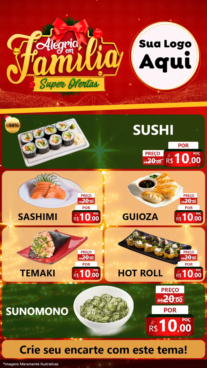 Modelo de TV para TV Vertical com o tema Alegria em Família Super Ofertas - Natal para Comida japonesa