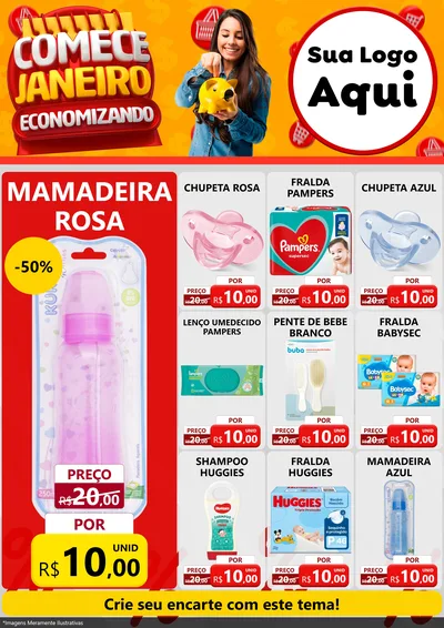Modelo de Encarte para Encarte A4 Vertical com o tema Comece Janeiro Economizando para Bebês