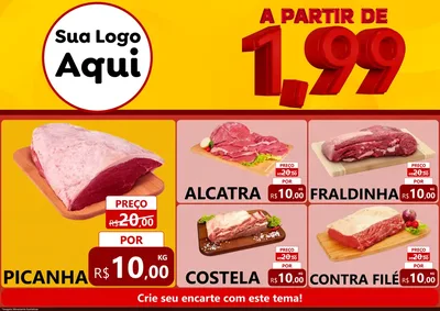 Modelo de Encarte para Encarte A4 Horizontal com o tema A Partir de Um e Noventa e Nove - 1,99 para Açougue