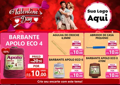 Modelo de Encarte para Encarte A4 Horizontal com o tema Valentine's Day para Armarinho e Aviamentos