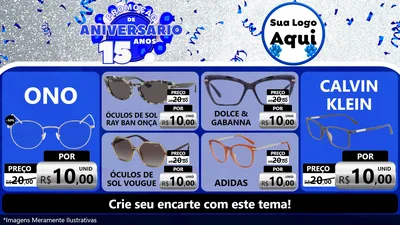 Modelo de TV para TV Horizontal com o tema Promoção de Aniversário - 15 Anos para Óticas
