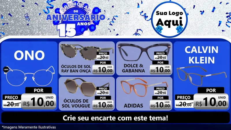 Modelo de TV para TV Horizontal com o tema Promoção de Aniversário - 15 Anos para Óticas