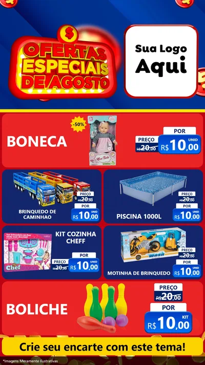 Modelo de TV para TV Vertical com o tema Ofertas Especiais de Agosto para Brinquedos
