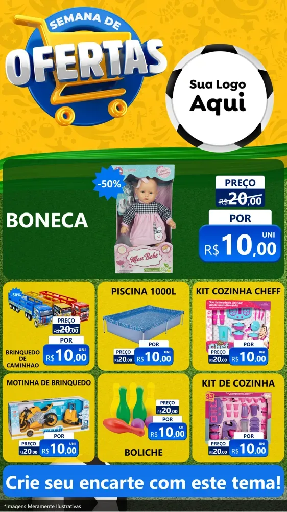 Modelo de Rede Social para Stories com o tema Semana de Ofertas - Copa para Brinquedos