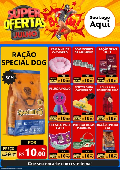 Modelo de Encarte para Encarte A4 Vertical com o tema Super Ofertas Julho para Pet Shop