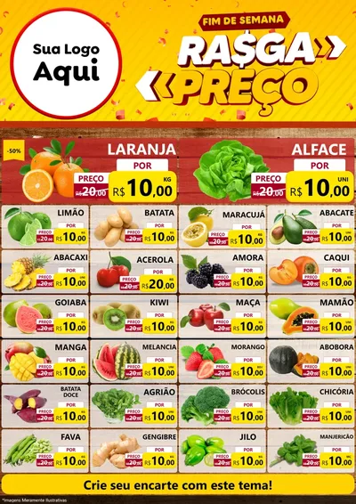 Modelo de Encarte para Encarte A4 Vertical com o tema Fim de Semana Rasga Preços para Hortifrúti