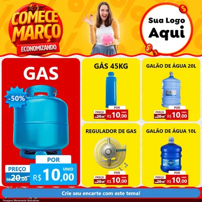 Modelo de Rede Social para Feed Facebook com o tema Comece Março Economizando para Água e gás