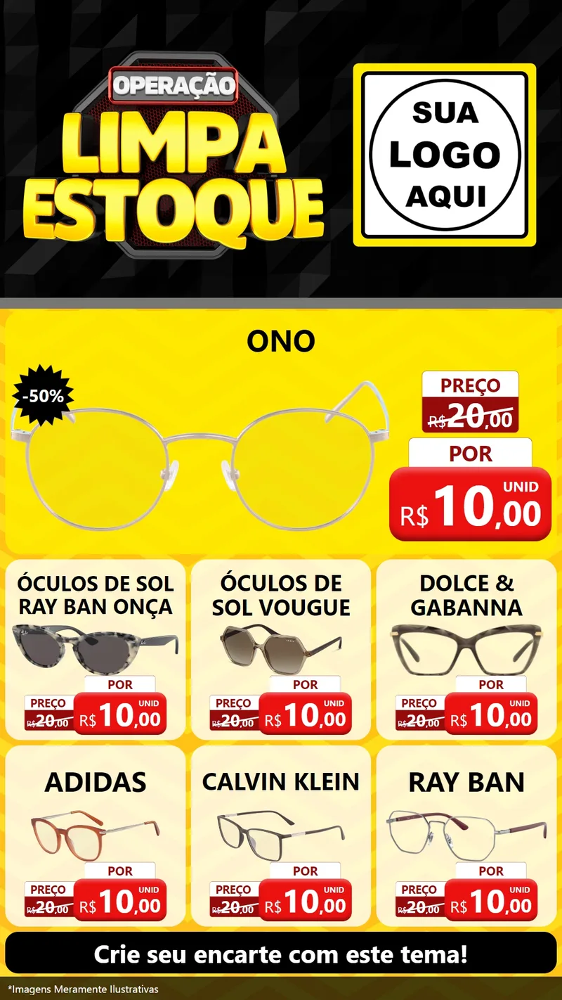 Modelo de Rede Social para Stories com o tema Operação Limpa Estoque para Óticas