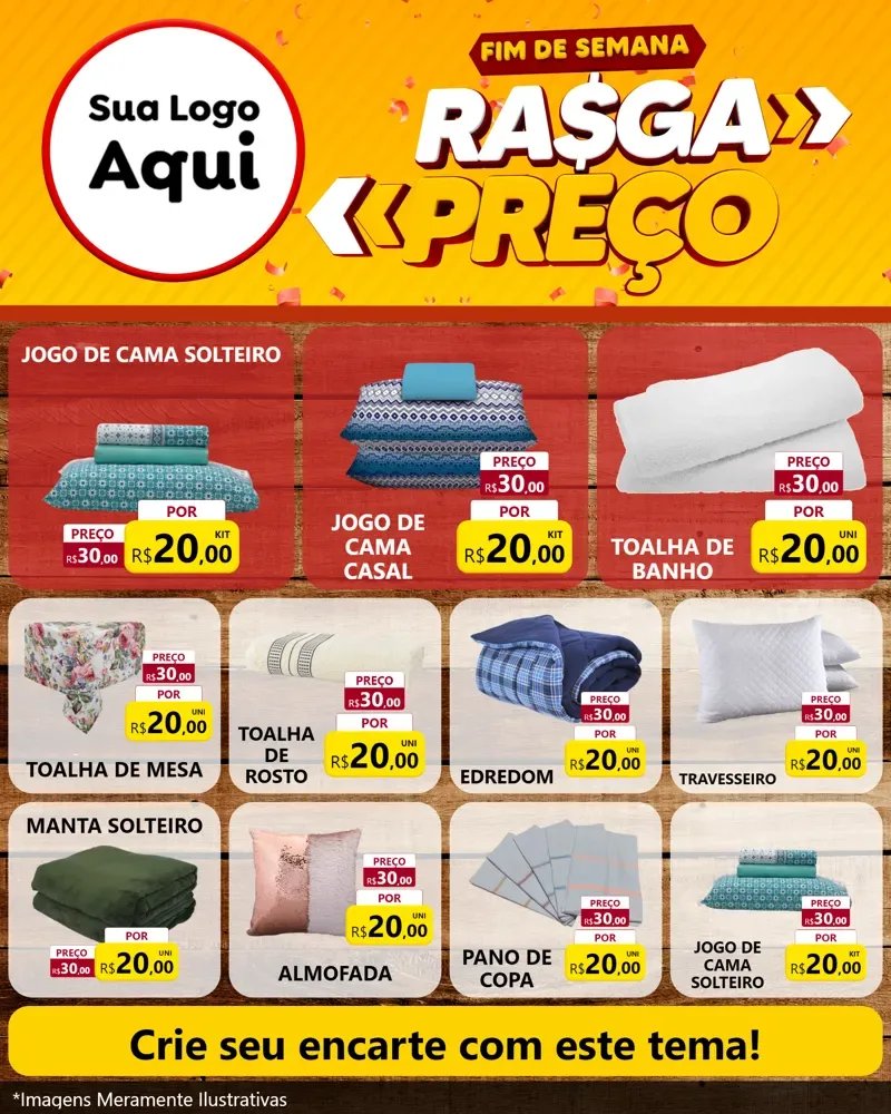 Modelo de Rede Social para Feed Instagram com o tema Fim de Semana Rasga Preços para Cama, Mesa e Banho