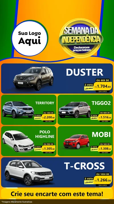 Modelo de TV para TV Vertical com o tema Semana da Independência Declaramos Preços Baixos para Concessionaria de Carros