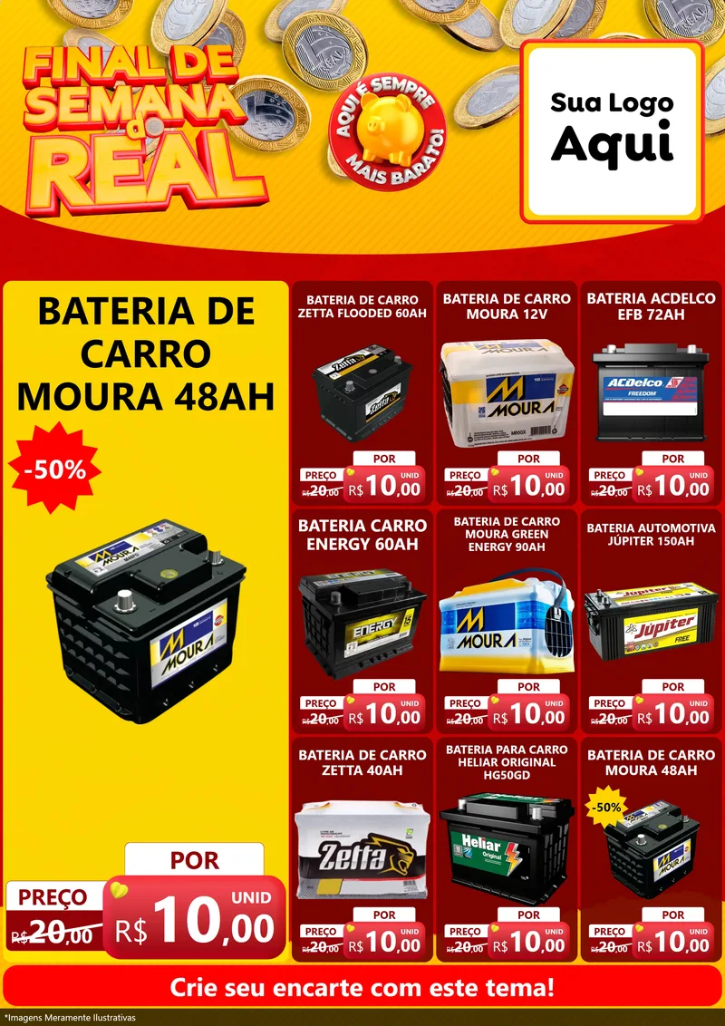 Modelo de Encarte para Encarte A4 Vertical com o tema Final de Semana do Real para Baterias Elétricas