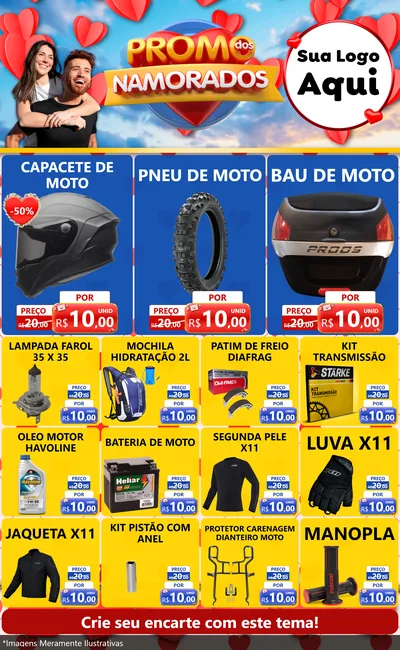 Modelo de Encarte para Encarte Grande com o tema Promo dos Namorados para Moto peças