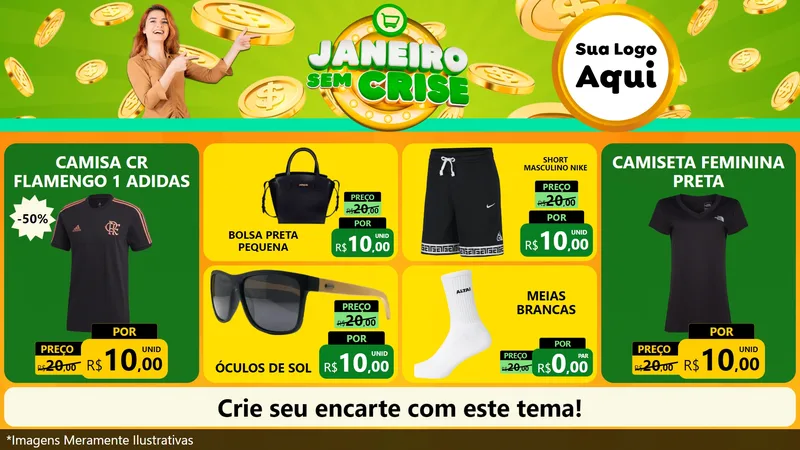 Modelo de TV para TV Horizontal com o tema Janeiro Sem Crise para Roupas e acessórios