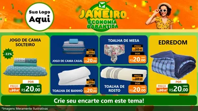 Modelo de TV para TV Horizontal com o tema Janeiro - Economia Garantida para Cama, Mesa e Banho