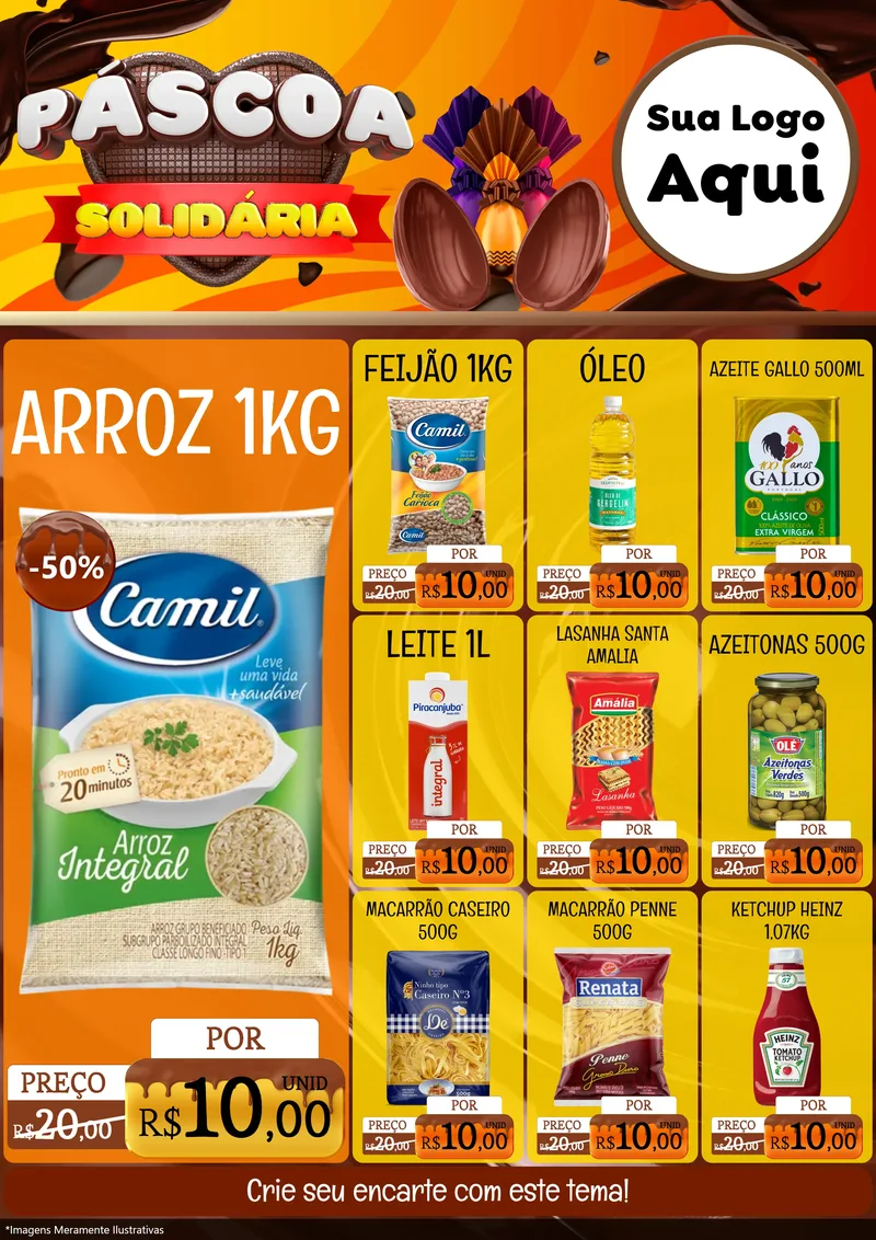 Modelo de Encarte para Encarte A4 Vertical com o tema Páscoa Solidária para Supermercado
