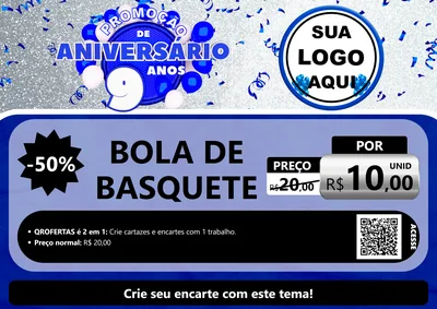 Modelo de Cartaz para Cartaz A4 Horizontal com o tema Promoção de Aniversário - 9 Anos para Artigos Esportivos